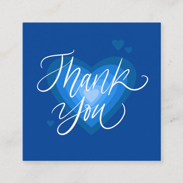 Pretty Blue Heart Romantic Thank You Valentine Day Square Business Card (Front)