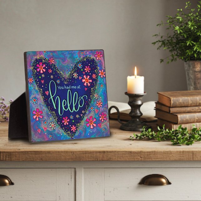 Pretty Blue Hello Love Quote Floral Inspirational Plaque (Creator Uploaded)