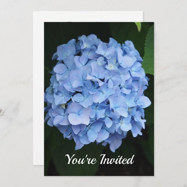 Pretty Blue Hydrangea Floral Photo Birthday Invitation (Front/Back)