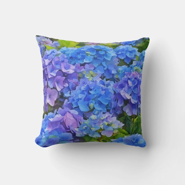 Pretty Blue Hydrangea Flowers Floral Art  Cushion (Front)