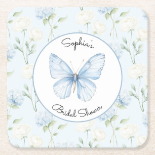 Pretty Blue Hyndrangea Flowers Bridal Shower Square Paper Coaster