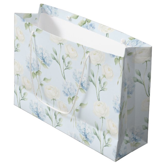 Pretty Blue Hyndrangea Flowers Wedding Large Gift Bag (Front Angled)
