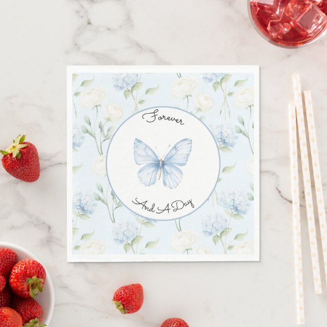 Pretty Blue Hyndrangea Flowers Wedding Napkin (Insitu)