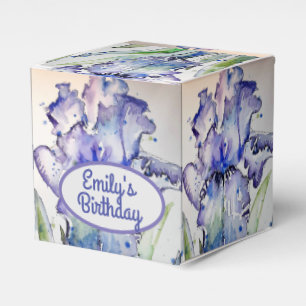 Pretty Blue Iris Floral Birthday Cake Favor Box