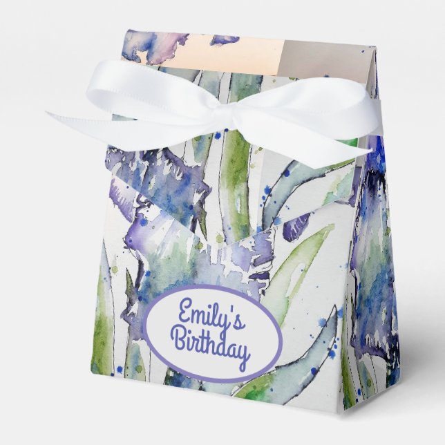 Pretty Blue Iris Floral Birthday Cake Favour Box (Front Side)