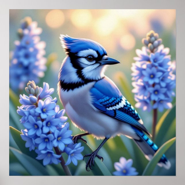 Pretty Blue Jay and Lilacs  Poster (Front)