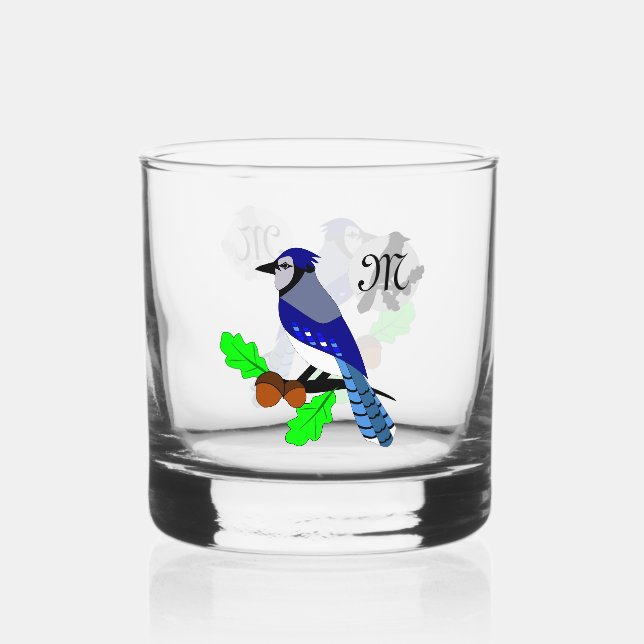 Pretty Blue Jay Bird Whiskey Glass (Front)