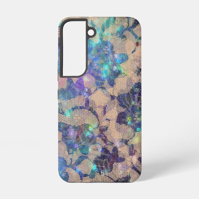 Pretty Blue Lace Roses Samsung Galaxy S22 Case (Back)