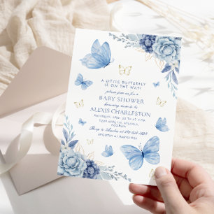 Pretty Blue Little Butterfly Boy baby Shower Invitation