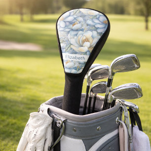 Pretty Blue Magnolia and Peony Personalised Golf Head Cover