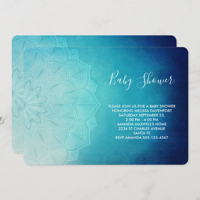 Pretty Blue Mandala Abstract Baby Shower Invitation (Front/Back)