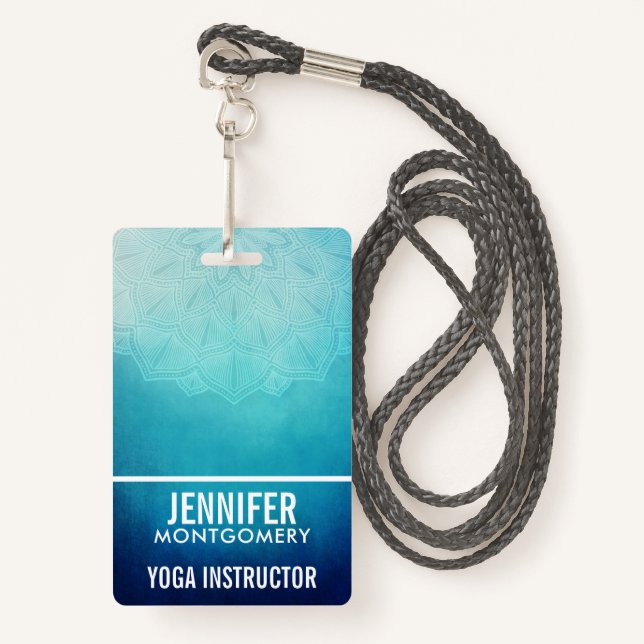 Pretty Blue Mandala Abstract ID Badge (Front with Lanyard)