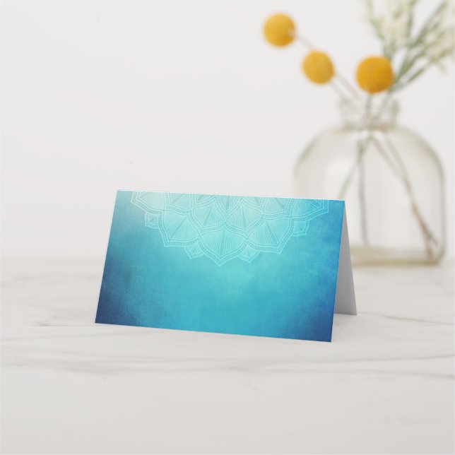 Pretty Blue Mandala Abstract Place Card (Front)