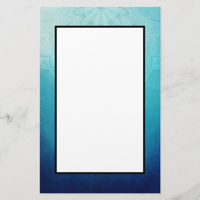 Pretty Blue Mandala Abstract Stationery (Front)