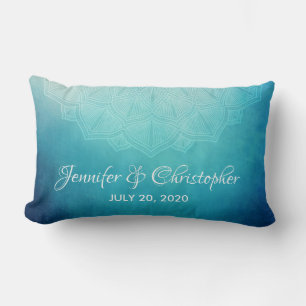 Pretty Blue Mandala Abstract Wedding Lumbar Cushion
