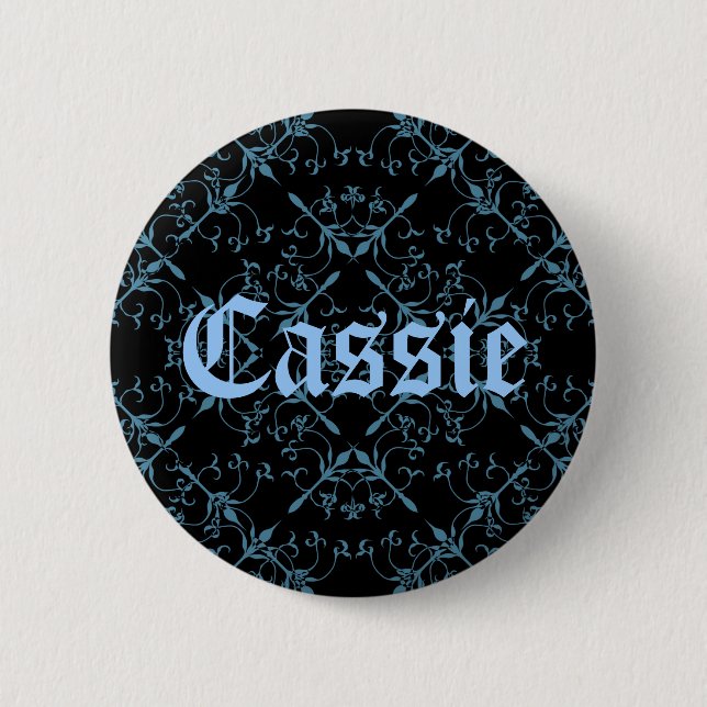 Pretty blue name 6 cm round badge (Front)