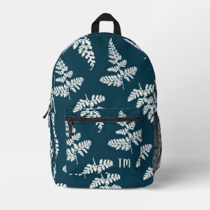 Pretty Blue Nature Pattern Monogram Initials Printed Backpack