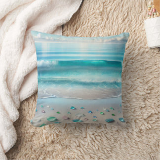 Pretty Blue Ocean Waves and Sea Glass  Cushion