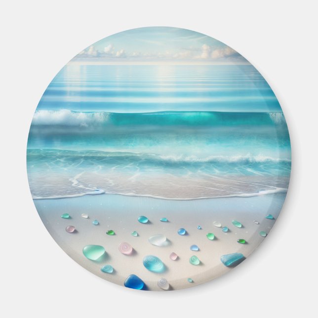 Pretty Blue Ocean Waves and Sea Glass  Magnet (Front)