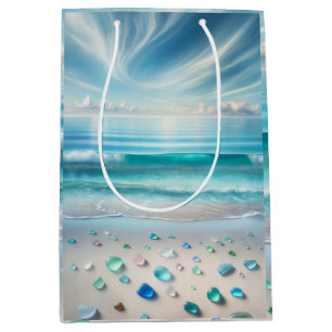 Pretty Blue Ocean Waves and Sea Glass Medium Gift Bag