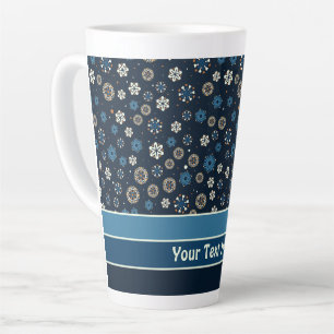 Pretty Blue Orange White Scandinavian Snowflakes Latte Mug