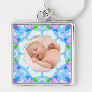 Pretty Blue Pastels Custom Photo Grandparents Day Key Ring