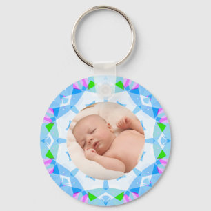Pretty Blue Pastels Custom Photo Grandparents Day Key Ring
