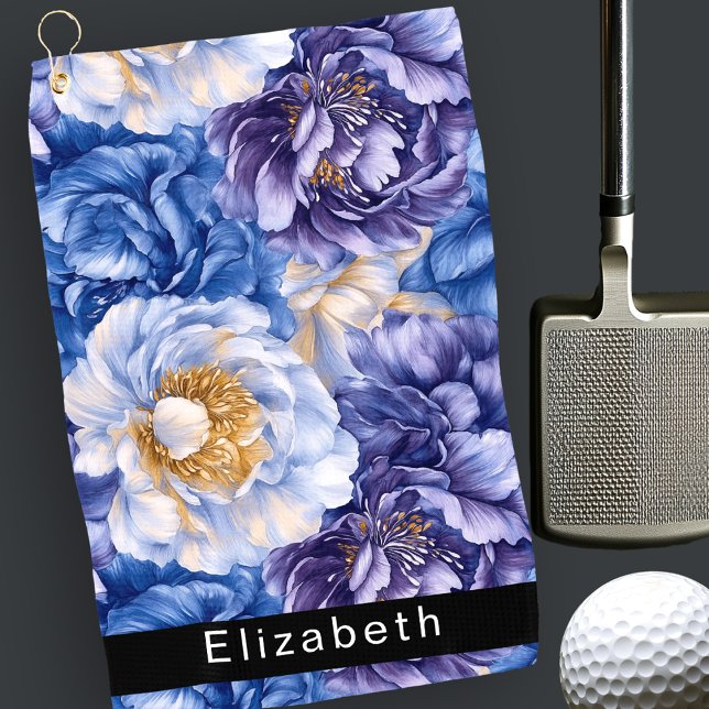 Pretty Blue Peony Personalised Golf Towel (Creator Uploaded)