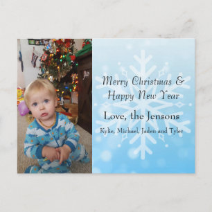 Pretty Blue Personalise Snowflake Photo Christmas Postcard
