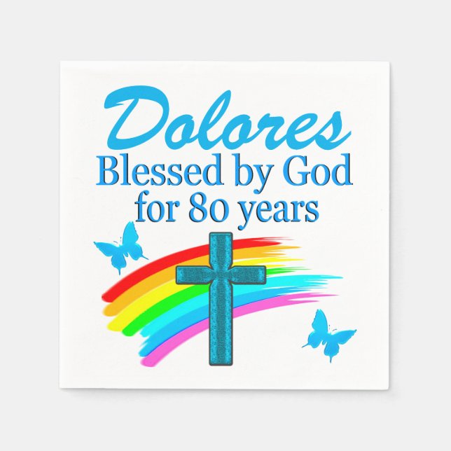 PRETTY BLUE PERSONALIZED 80TH BIRTHDAY NAPKINS (Front)