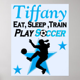 PRETTY BLUE PERSONALIZED SOCCER PLAYER POSTER