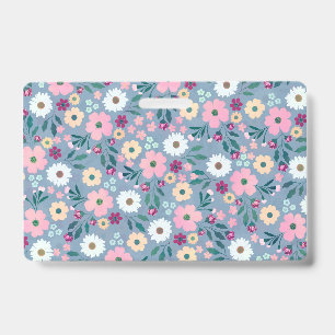 Pretty Blue Pink flowers Botanical ID Badge