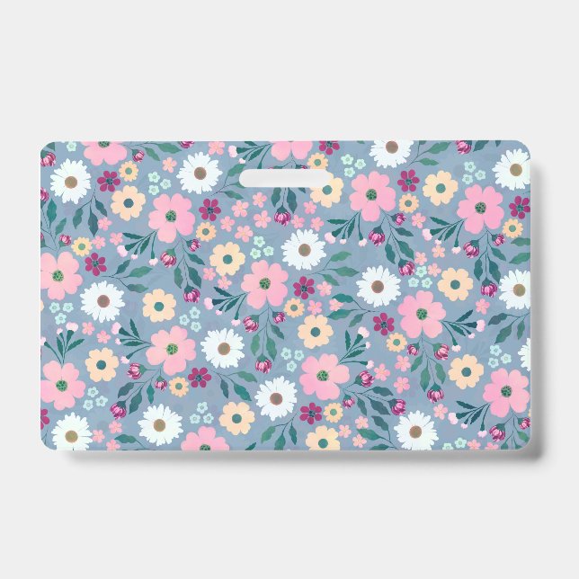 Pretty Blue Pink flowers Botanical ID Badge (Front)