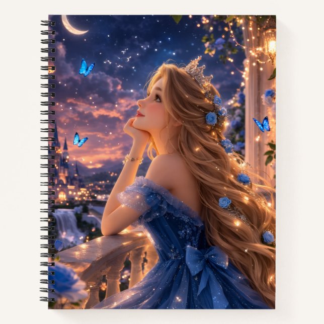 Pretty blue Princess College Ruled Notebook (Front)