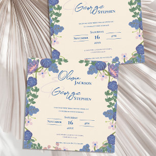 Pretty Blue & Purple Floral Wedding Invitation