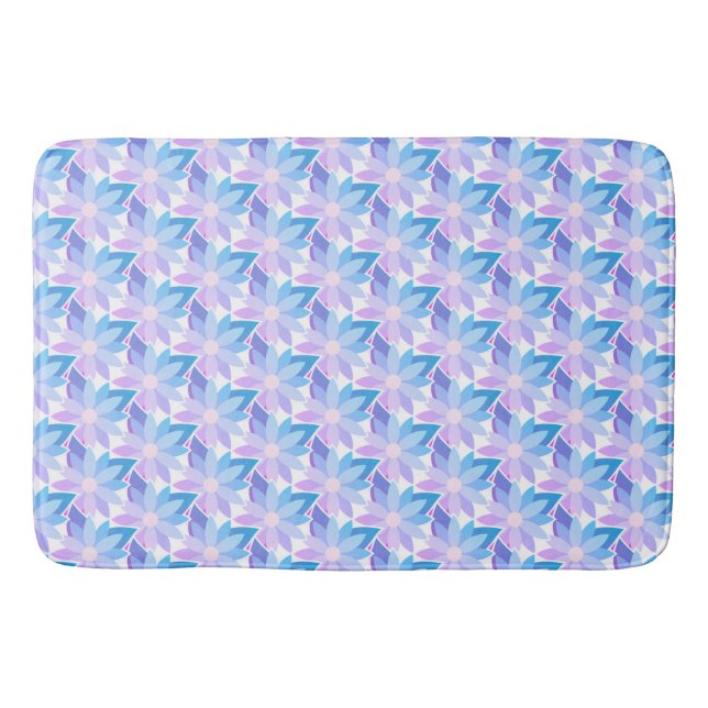 Pretty Blue Purple Flower Bath Mat (Front)