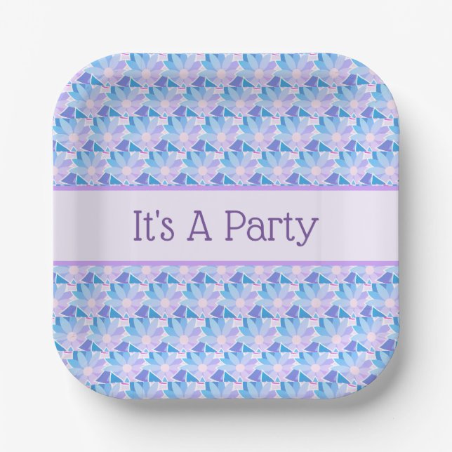 Pretty Blue Purple Flower  Paper Plate (Front)