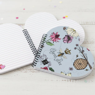 Pretty Blue Queen Bee & Royal Crown Floral Notebook