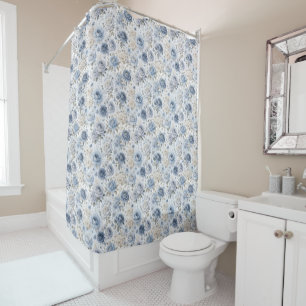 Pretty Blue Rose Floral Watercolor  Shower Curtain