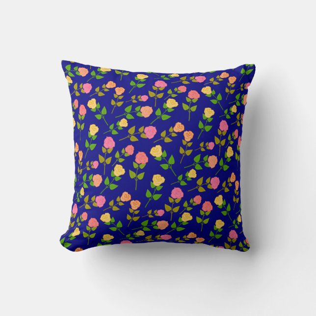 Pretty Blue Rose Pattern Cushion (Front)