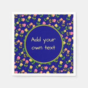 Pretty Blue Rose Pattern Custom Text Napkin