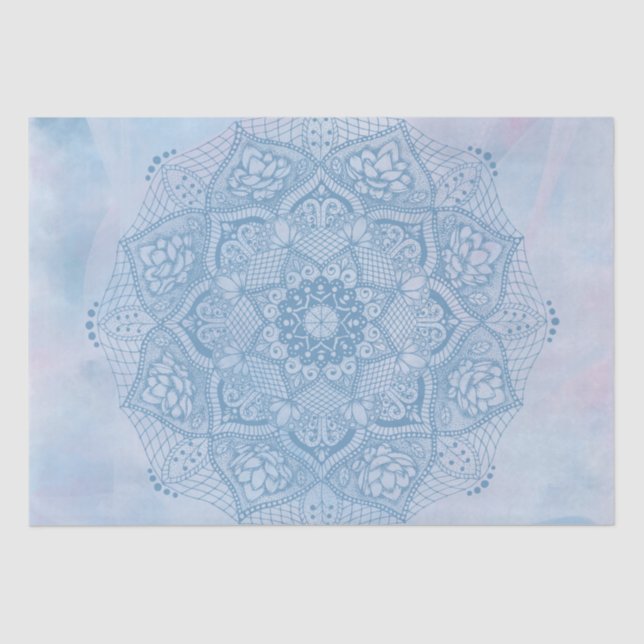 Pretty Blue Sacred Lotus Flower Blossom Mandala   Tissue Paper (Front)