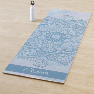 Pretty Blue Sacred Lotus Flower Blossom Mandala   Yoga Mat