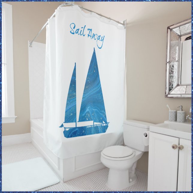 Pretty Blue Sailboat Shower Curtain (Creator Uploaded)