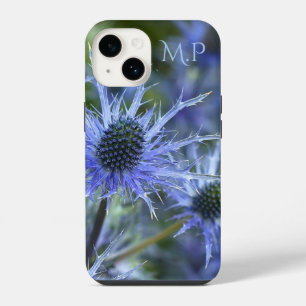 Pretty Blue Sea Holly Thistle Monogram iPhone 14 Case