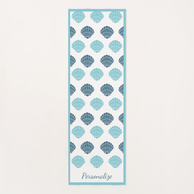 Pretty Blue Seashell Pattern Zen Yoga Namaste Mat (Front)