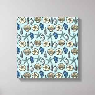 Pretty Blue Shell Starfish Sea Pattern Canvas Print