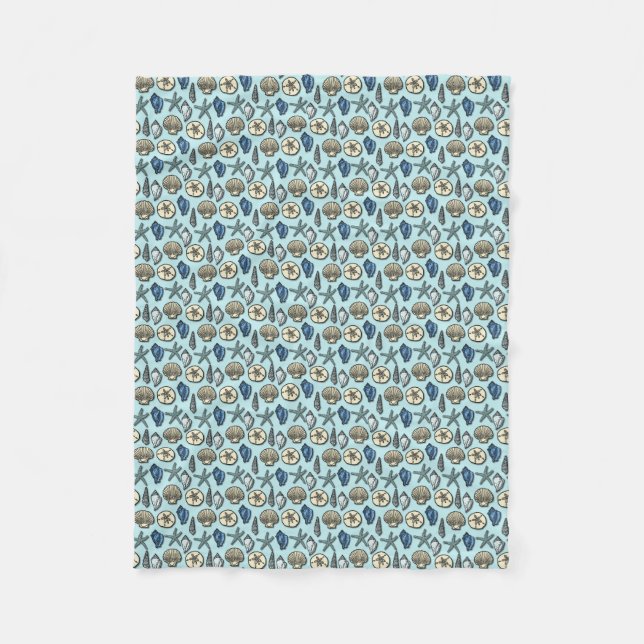 Pretty Blue Shell Starfish Sea Pattern Fleece Blanket (Front)
