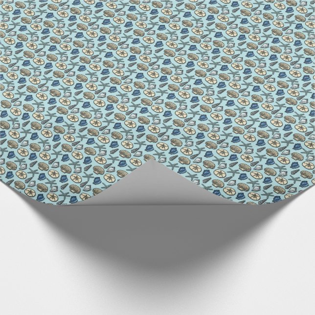 Pretty Blue Shell Starfish Sea Pattern Wrapping Paper (Corner)