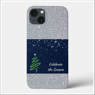 Pretty Blue Silver Glitter Christmas Tree iPhone 13 Case